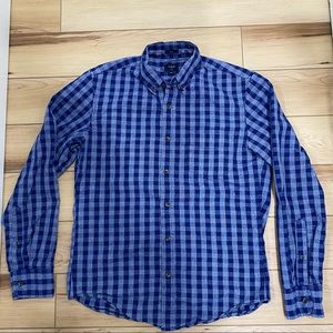 J. Crew - Men’s Blue and Gray Checkered Long-sleeve Jaspe Button Up Size Medium